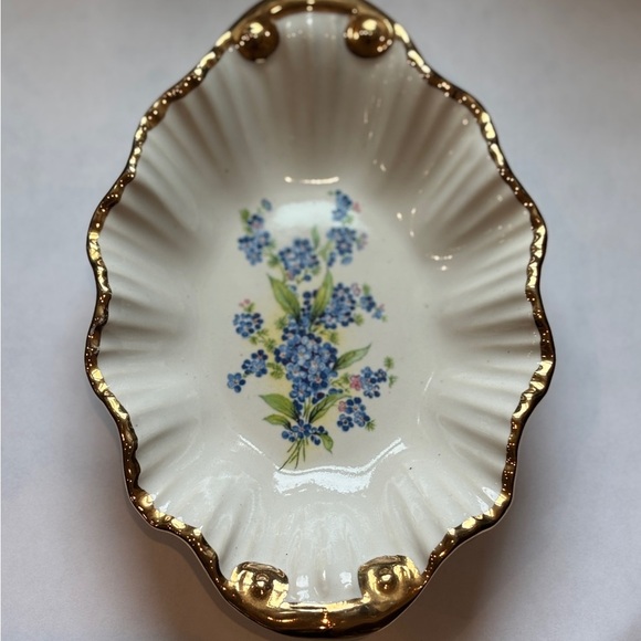 Vintage Holley Ross China Dish – Blue Floral with 22k Gold Trim – LaAnna PA - Picture 3 of 6